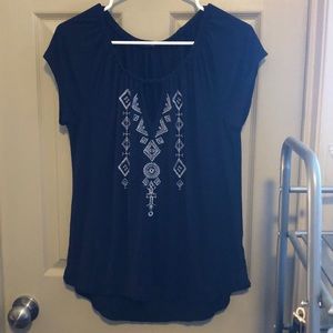Blue Shirt with Keyhole Neck